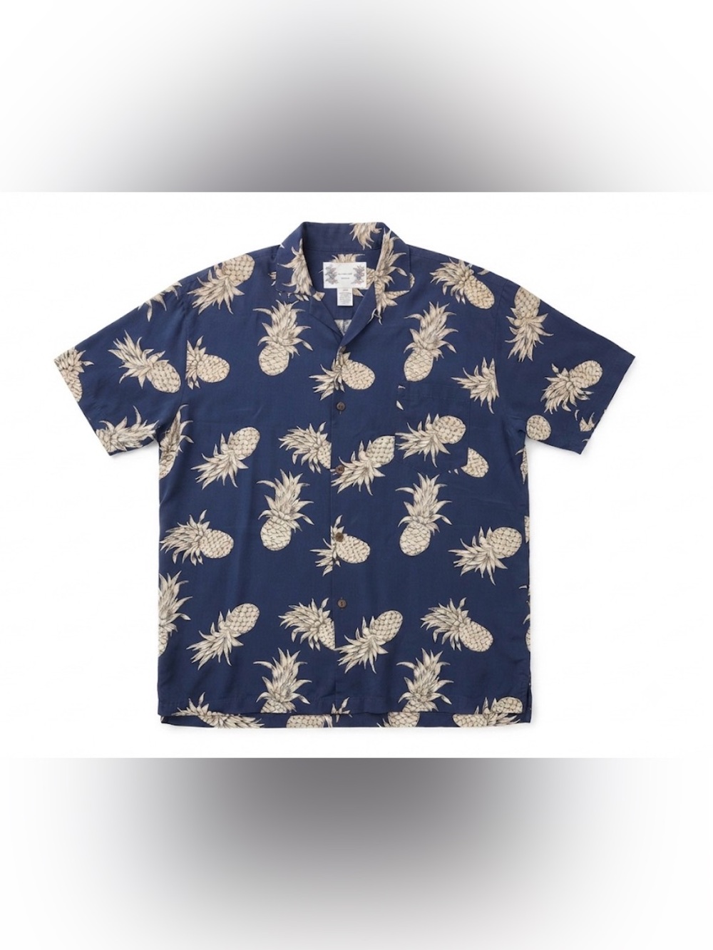 Silk of Paradise Hawaii Men's XL Shirt Navy Blue Pineapple Print 100% Silk Aloha